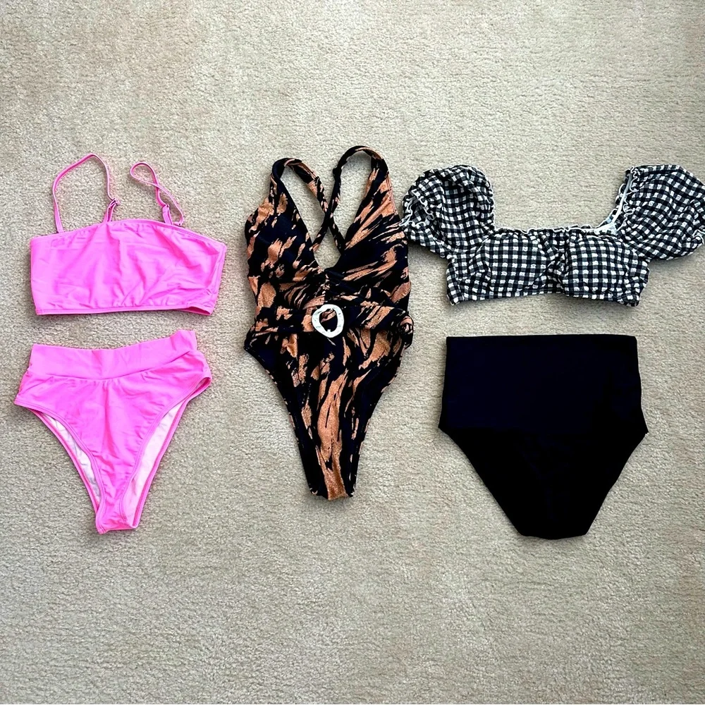 Three swimsuits medium small Cupshe aerie one piece high waist - Picture 1 of 6